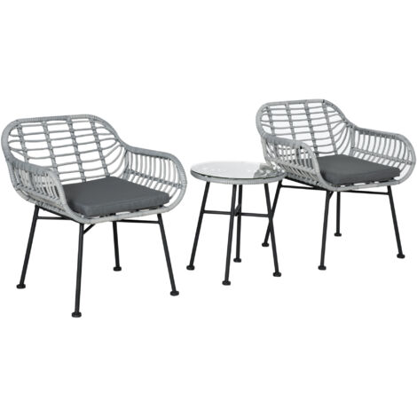 Outsunny Set Mobili da Giardino in Rattan PE con 2 Sedie e Tavolino