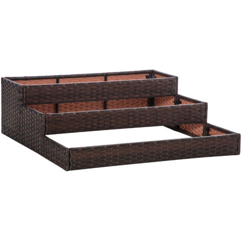 Outsunny Letto per Orto Rialzato a 3 Livelli in Rattan Senza Fondo