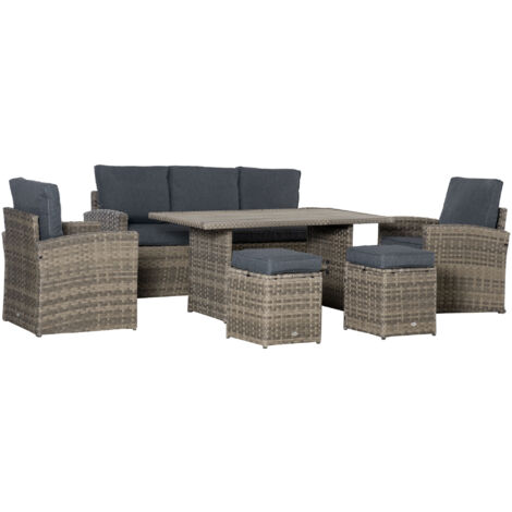 Outsunny Salotto da Giardino con Divano 2 Poltrone 2 Sgabelli Tavolo