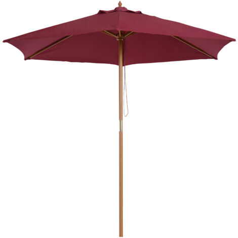 Outsunny Ombrellone da Giardino in Legno e Poliestere 2.5x2.3m Bordeaux