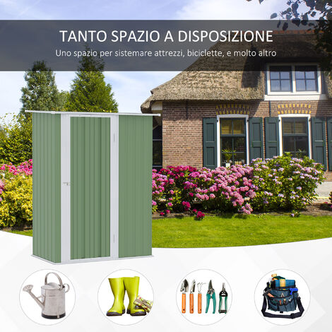 Outsunny Casetta Porta Attrezzi da Giardino in Acciaio Capanno Verde