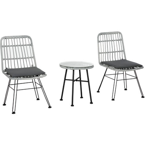 Outstunny Set 3 Pezzi Tavolino da Caffè e Sedie in Rattan da Giardino