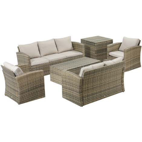 Outsunny Mobili da Giardino 6 Pezzi in Rattan Divani Poltrone Tavoli