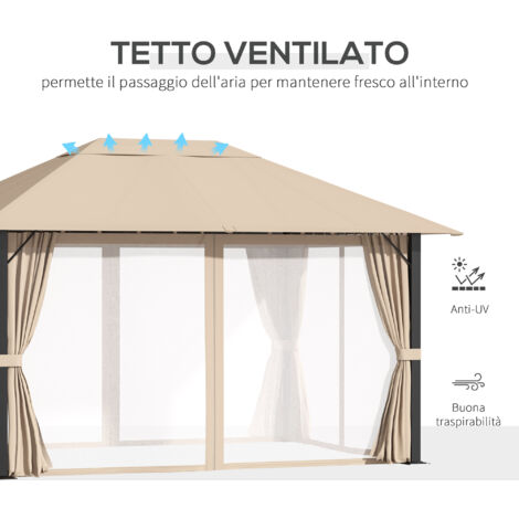 Outsunny Gazebo Esterno Richiudibile e Pieghevole con Zanzariere  Impermeabile in Polietilene, Beige, 3x6m