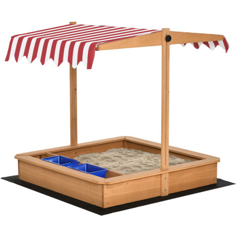 Outsunny Sabbiera in Legno per Bambini con Tettuccio ad Altezza Regolabile