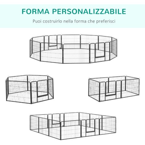 PawHut Recinto Modulabile per Cani e Animali Domestici con 12 Pannelli