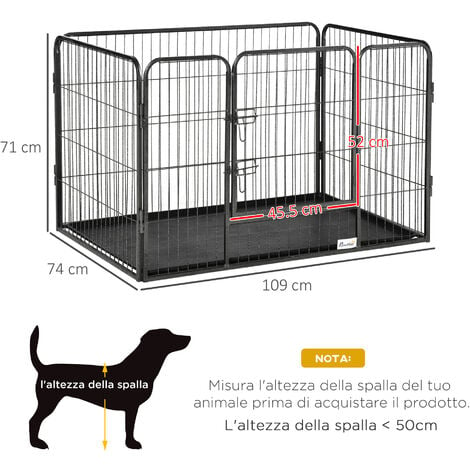 PawHut Box per Cani Recinzione in Metallo per Animali con 4 Pannelli