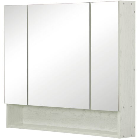 kleankin Armadietto a Specchio Montato a Muro per Bagno in MDF e Vetro Bianco