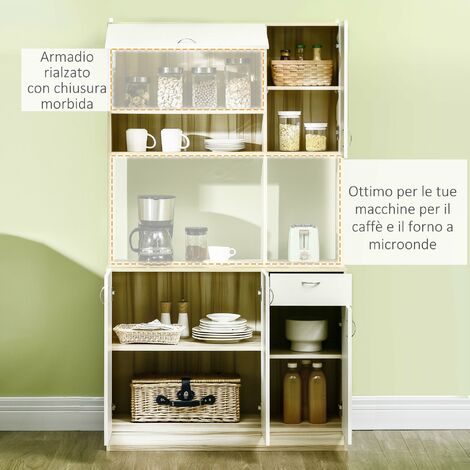 HOMCOM Mobile da Cucina 4 Porte con Cassetti Armadietti e Ripiano Bianco e  Legno