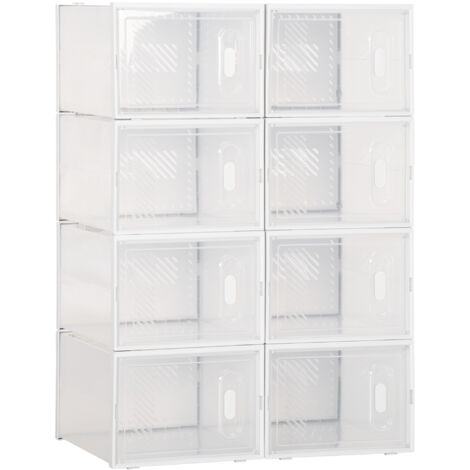 HOMCOM Scarpiera Moderna Salvaspazio 8 Cubi 28x36x21cm in Plastica PP Bianco