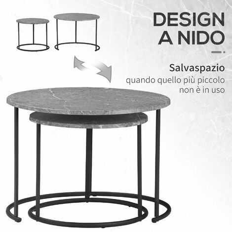 Outsunny Tavolini da Salotto, Set 2 Pezzi con Piano Effetto Marmo