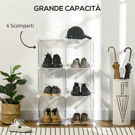 Scarpiera Modulare HOMCOM 18 Box Trasparenti – Cubi 25x35x19 Cm In Plastica PP, Impilabile, Per Scarpe Fino A Taglia 43, Porta Magnetica