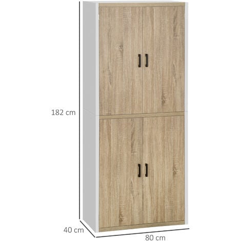 HOMCOM Mobile Dispensa Alto in MDF 4 Ante 4 Scaffali Regolabili Bianco e Legno