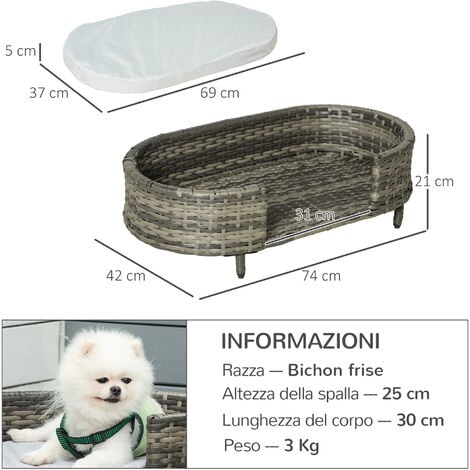 PawHut Divano Imbottito per Cani Taglia Medio-Grande,Grigio