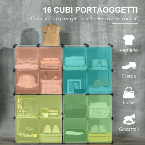Scarpiera Modulare HOMCOM 18 Box Trasparenti – Cubi 25x35x19 Cm In Plastica PP, Impilabile, Per Scarpe Fino A Taglia 43, Porta Magnetica