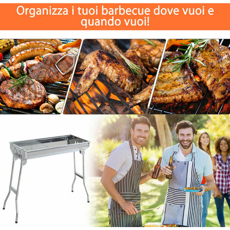EASYCOMFORT Griglia Barbecue Portatile e Pieghevole in Acciaio Inox,  73x33x71cm