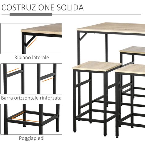 HOMCOM Set Bancone Bar con 2 Sgabelli Alti in Legno Stile Nordico, Tavolo  Alto con Mensola e Sgabelli Cucina con Poggiapiedi, Bianco