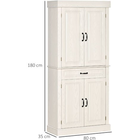 HOMCOM Mobile Cucina Alto 180cm con Armadietti a 2 Ante e Cassetto, Credenza  con Struttura in Legno, Bianco Cassetto Legno