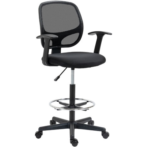 Vinsetto Mesh Drafting Chair with Adjustable Footrest Ring and Swivel Wheels (1/6)