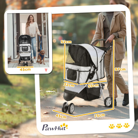 PawHut Passeggino Pieghevole per Cani Animali Domestici Grigio 75 x 45 x  97cm