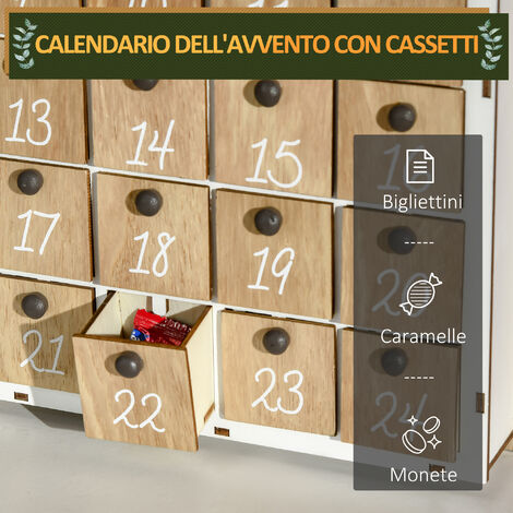 Calendario Avvento rosso bianco legno 32x32 cm