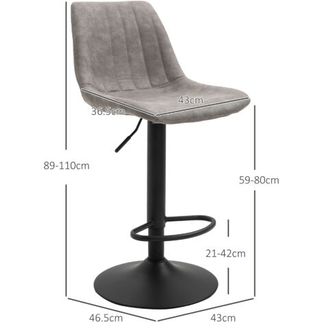 HOMCOM Set 2 Sgabelli da Bar Altezza Regolabile con Schienale Stile Industriale