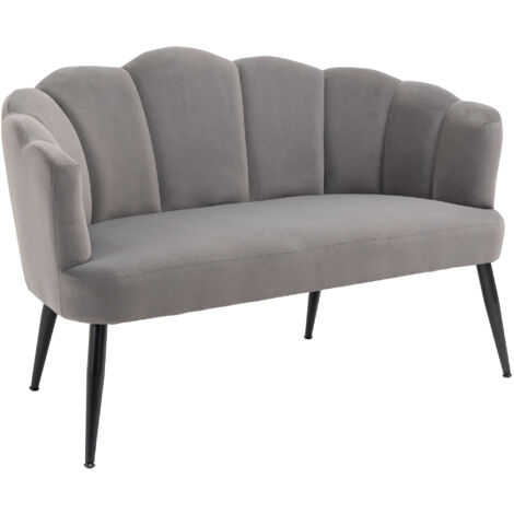 HOMCOM Divano in Velluto 2 Posti Schienale a Conchiglia Gambe in Metallo Grigio