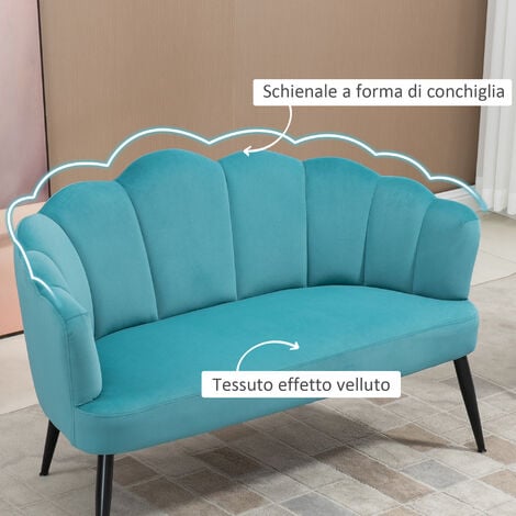 HOMCOM Divano in Velluto 2 Posti Schienale a Conchiglia Gambe in Metallo Verde