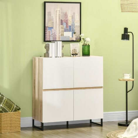 HOMCOM Credenza Moderna da Cucina in Legno Bianco Mobile con Cassetti e Ante