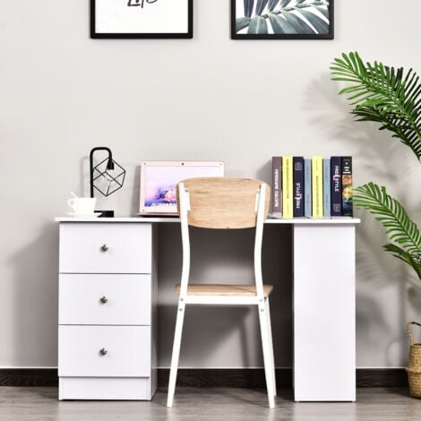 HOMCOM Scrivania per Camera e Ufficio Porta PC con Cassettiera e Ripiani Bianco