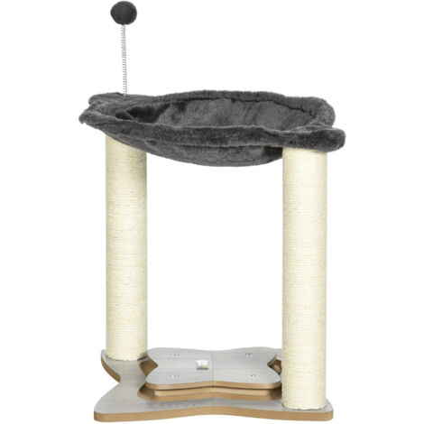 PawHut Albero Tiragraffi con Amaca in Peluche Base con Gioco e Pali Sisal (1/5)