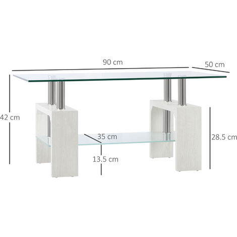 HOMCOM Tavolino da salotto, design contemporaneo, punta del divano, ripiano in vetro temperato