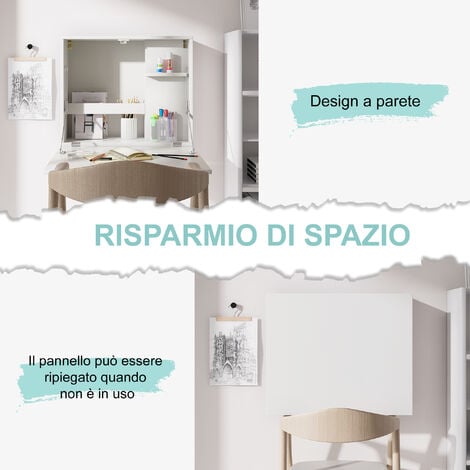 HOMCOM Scrivania a Parete Pieghevole Salvaspazio con Ripiani per Casa e Ufficio