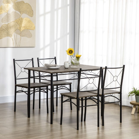 Set Tavolo E 4 Sedie HOMCOM - Tavolo Rettangolare E Sedie In MDF E Metallo - Grigio E Bianco, Salva-spazio - Foto 7