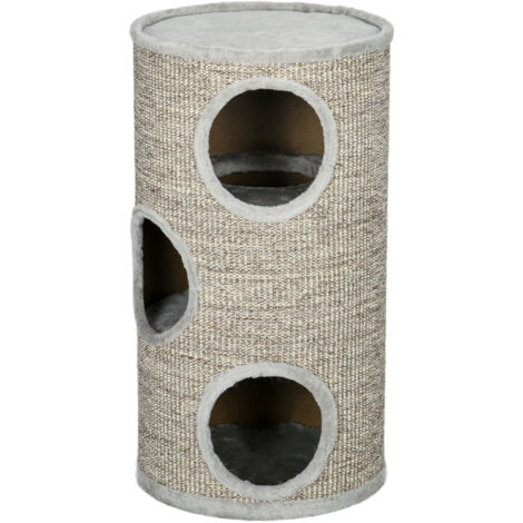 PawHut Cuccia per Gatti 3 Livelli con Tiragraffi Sisal e Peluche Grigio Chiaro