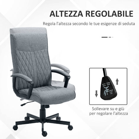 Vinsetto Sedia Da Ufficio Girevole In Tessuto Effetto Lino, Altezza Regolabile, Inclinazione Regolabile, Nero, Portata 120 Kg