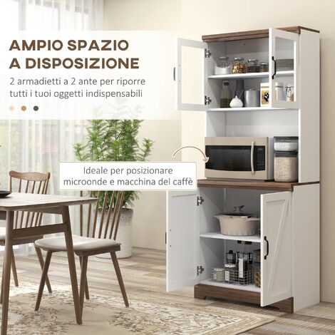 Armadio Cucina Caldion 6 Ante - Buffet Moderno Con Piano Di Lavoro Bianco