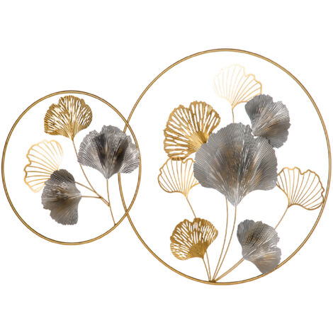 HOMCOM Wall Art Decorazione Murale 3D Dorata con Foglie di Ginkgo 102x66.2cm
