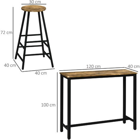 HOMCOM Sgabelli da bar e Tavolo Alto Set 3 Pezzi in MDF e Acciaio