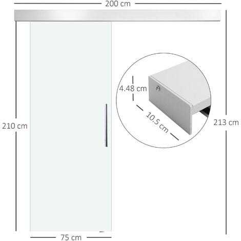 HOMCOM Porta Scorrevole in Vetro Trasparente per Bagno Cucina Studio 210cm