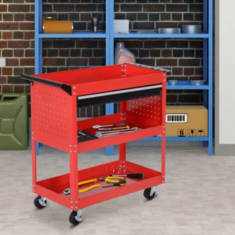 DURHAND Carrello Porta Utensili con Cassetto e 3 Ripiani in Lamiera Rossa