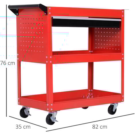 DURHAND Carrello Porta Utensili con Cassetto e 3 Ripiani in Lamiera Rossa