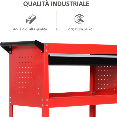 DURHAND Carrello Porta Utensili con Cassetto e 3 Ripiani in Lamiera Rossa
