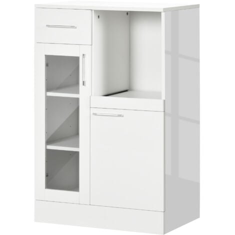 HOMCOM Credenza Cucina Moderna con Armadietti e Cassetto in Legno e Vetro Bianco