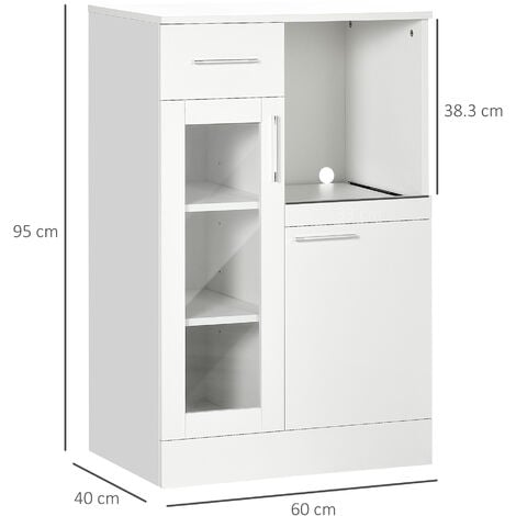 HOMCOM Credenza Cucina Moderna con Armadietti e Cassetto in Legno e Vetro Bianco