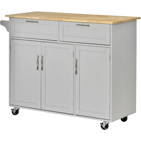 HOMCOM Carrellino per Cucina in Legno con Armadietti Cassetti 4 Ruote Grigio