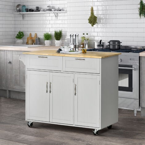 HOMCOM Carrellino per Cucina in Legno con Armadietti Cassetti 4 Ruote Grigio