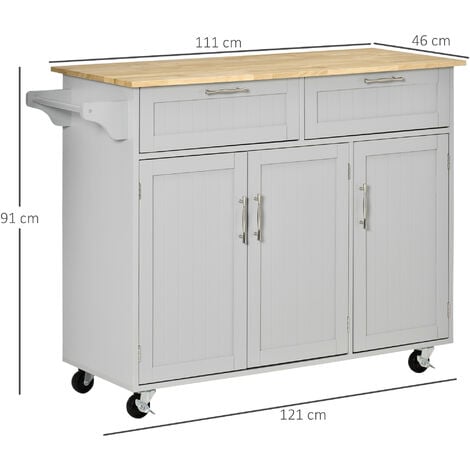HOMCOM Carrellino per Cucina in Legno con Armadietti Cassetti 4 Ruote Grigio