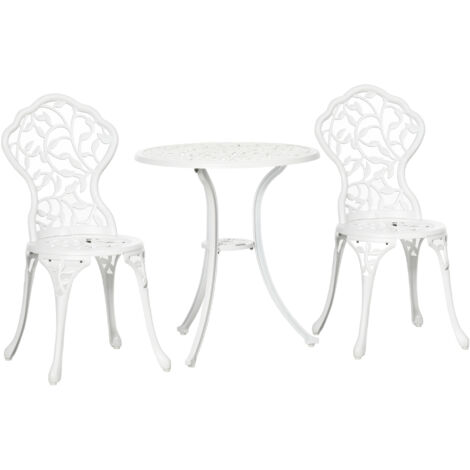 Outsunny Set Tavolino e Sedie da Giardino in Alluminio Bianco a Design Floreale