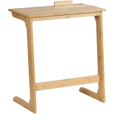 HOMCOM Tavolino da Divano in Legno di Bambù a Forma di C con Piano Inclinabile (1/5)